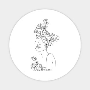 Frau mit Blumen im Haar, Minimalistisch, Line-Art Magnet